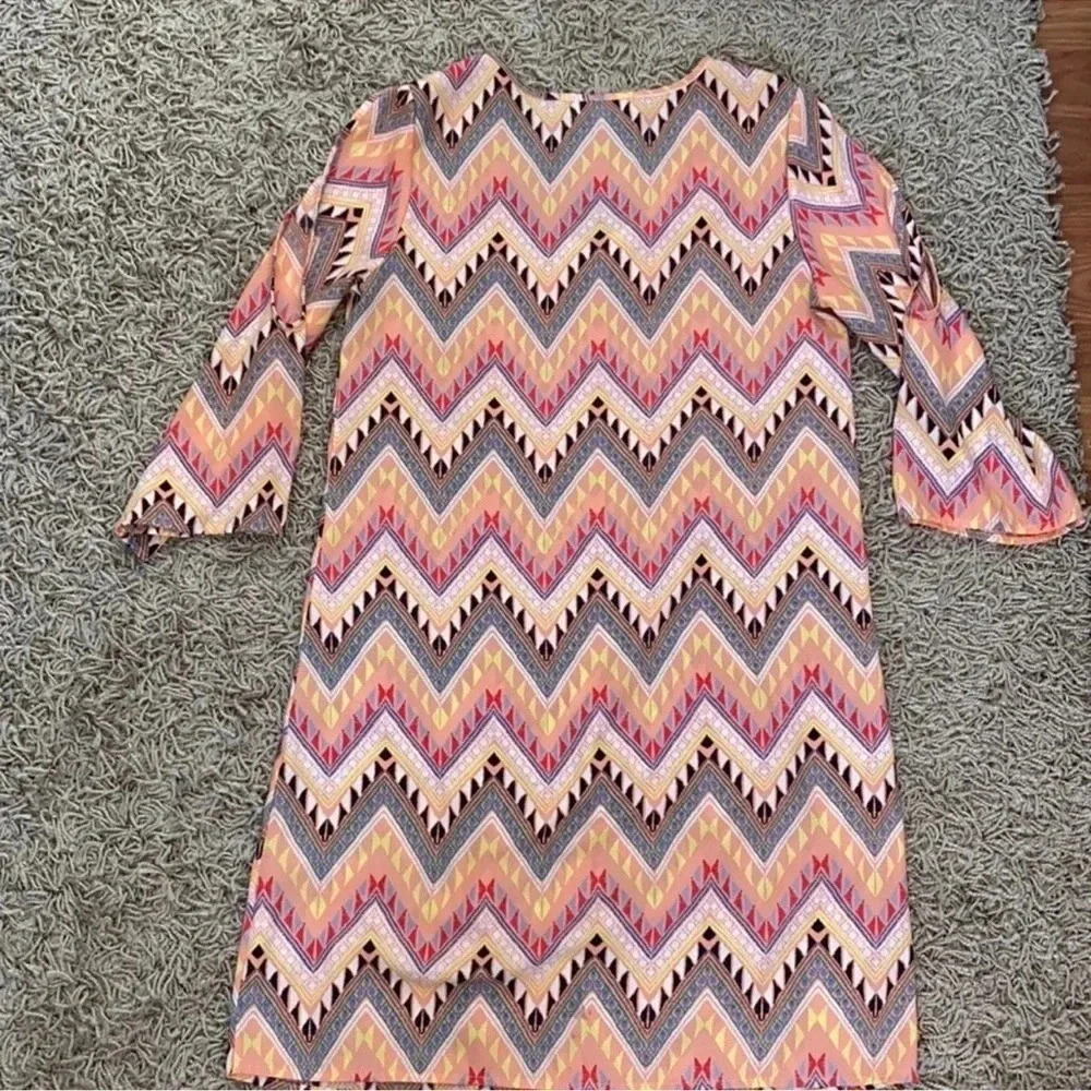Fab’rik Boutique 70s Style Zig Zag Multi Color Pattern Dress- Size Small - Picture 4 of 5